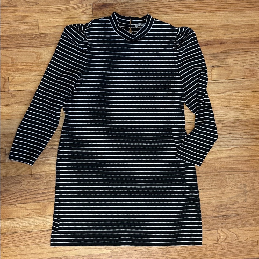 LOFT Dot Jacquard Mock Neck Shift Dress